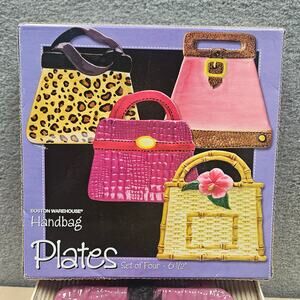 VTG Boston Warehouse 4 6.5" 2004 Purse Shape Plates with original box Tea Party